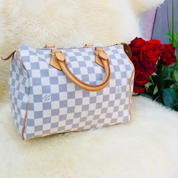 Louis Vuitton White and Tan Checkered Bag - Picture 1 of 8
